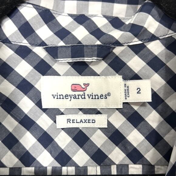 Vineyard Vines Gingham Chilmark Navy & White Relaxed Button-Down women’s size 2 - Picture 3 of 7